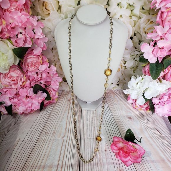 Dana Kellin for Target Beaded Gold Tone Station Chain Necklace Yellow Crystals - Picture 9 of 12